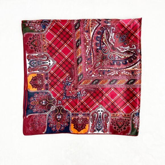 Vintage Scarf Burgundy Navy Paisley Pattern Square - Picture 5 of 8